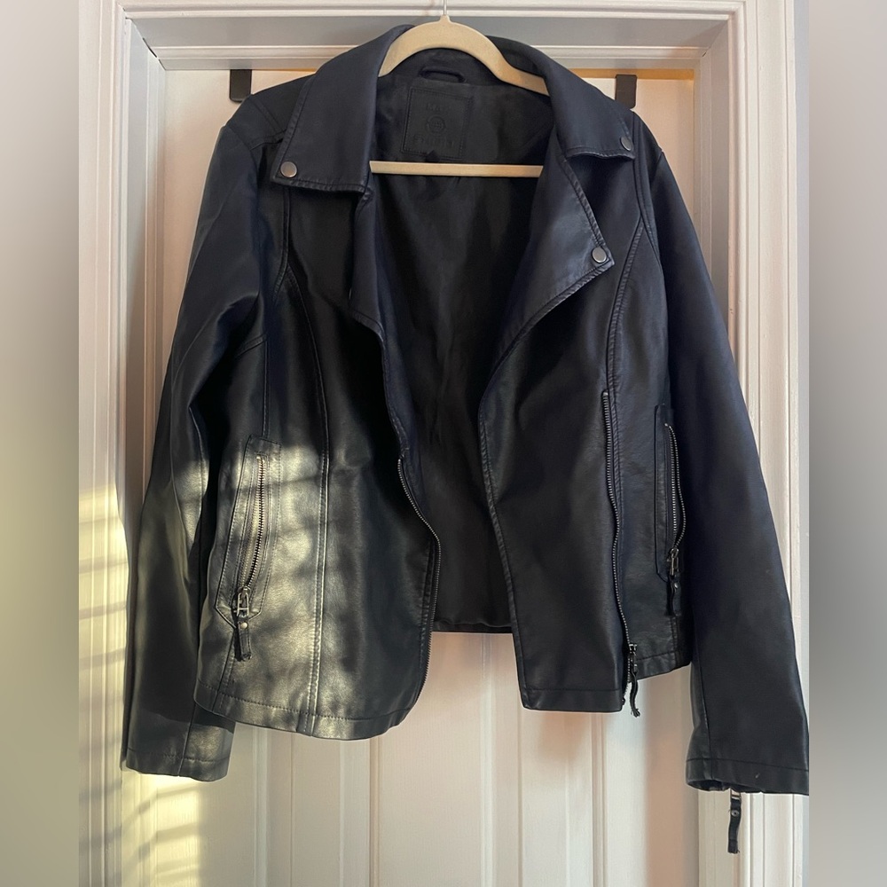 Navy Faux leather moto jacket